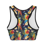 Parrot And Flower Pattern Print Women's Sports Bra