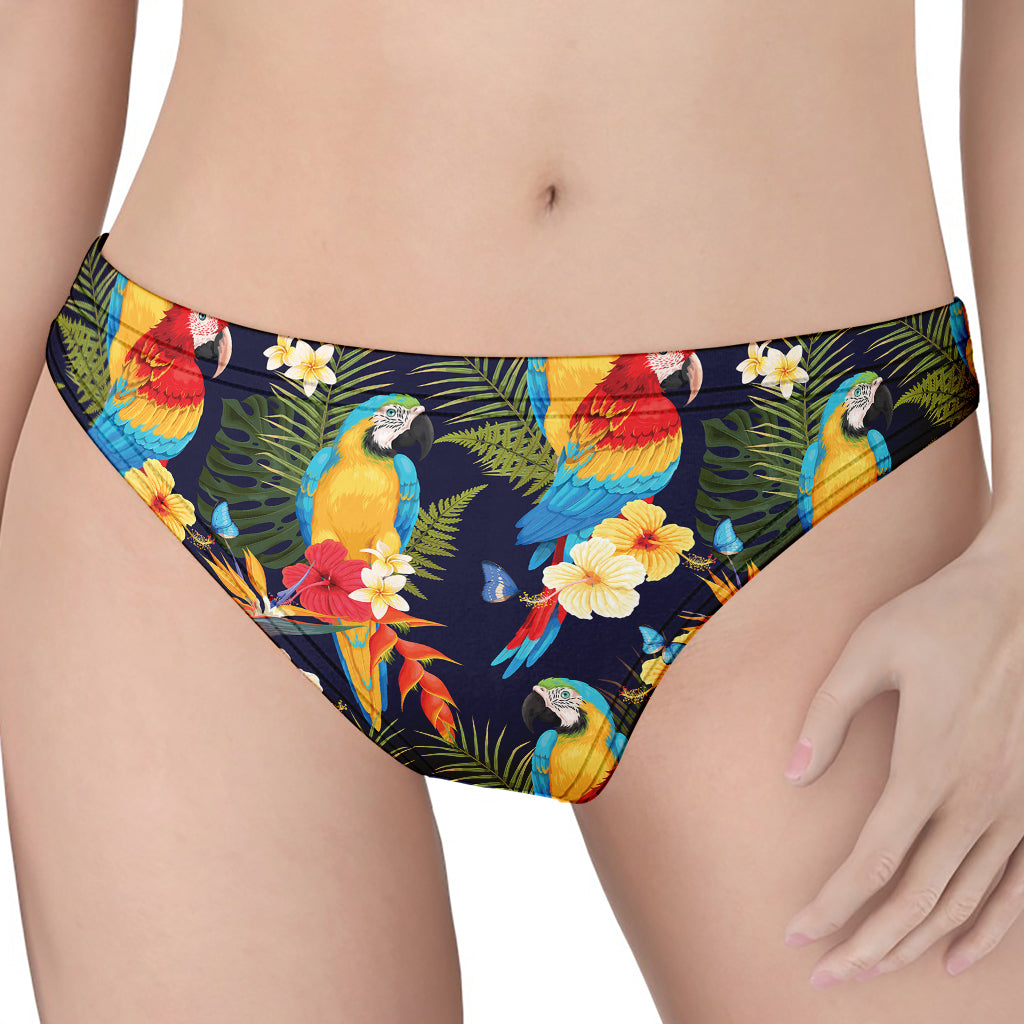 Parrot And Flower Pattern Print Women's Thong