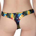 Parrot And Flower Pattern Print Women's Thong