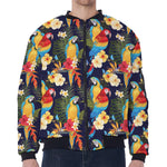 Parrot And Flower Pattern Print Zip Sleeve Bomber Jacket