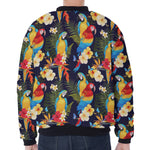Parrot And Flower Pattern Print Zip Sleeve Bomber Jacket