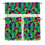 Parrot Banana Leaf Hawaii Pattern Print 3 Piece Kitchen Curtains
