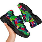 Parrot Banana Leaf Hawaii Pattern Print Black Chunky Shoes