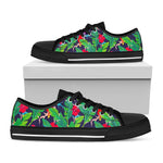 Parrot Banana Leaf Hawaii Pattern Print Black Low Top Sneakers