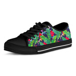 Parrot Banana Leaf Hawaii Pattern Print Black Low Top Sneakers