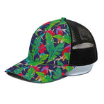 Parrot Banana Leaf Hawaii Pattern Print Black Mesh Trucker Cap