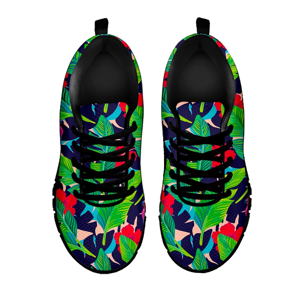 Parrot Banana Leaf Hawaii Pattern Print Black Running Shoes