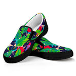 Parrot Banana Leaf Hawaii Pattern Print Black Slip On Sneakers