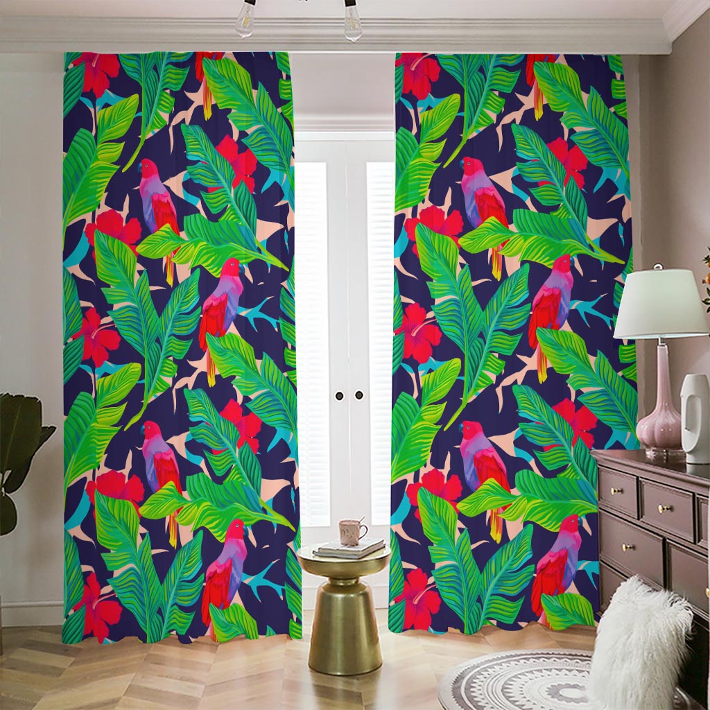 Parrot Banana Leaf Hawaii Pattern Print Blackout Pencil Pleat Curtains