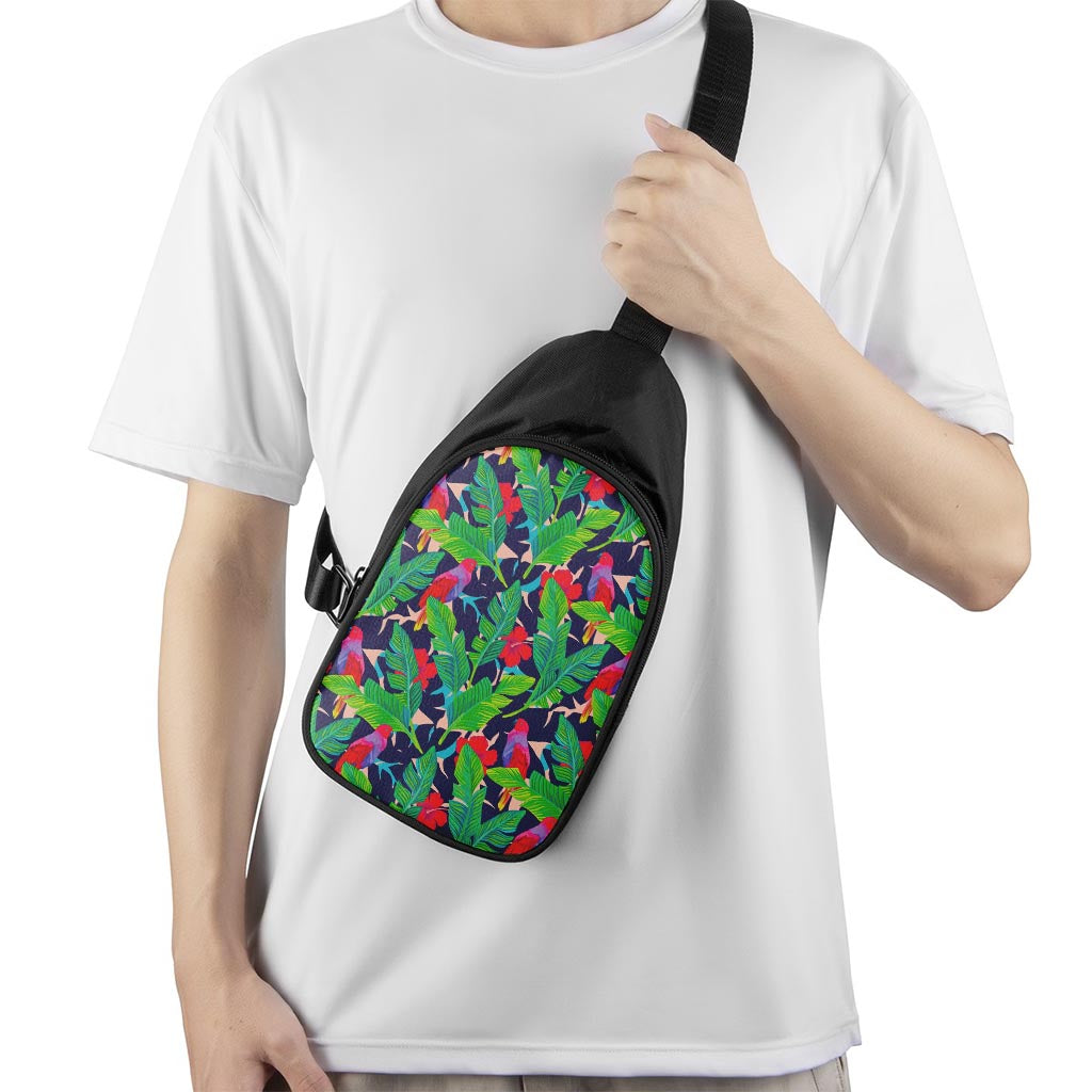 Parrot Banana Leaf Hawaii Pattern Print Chest Bag