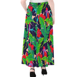Parrot Banana Leaf Hawaii Pattern Print Chiffon Maxi Skirt