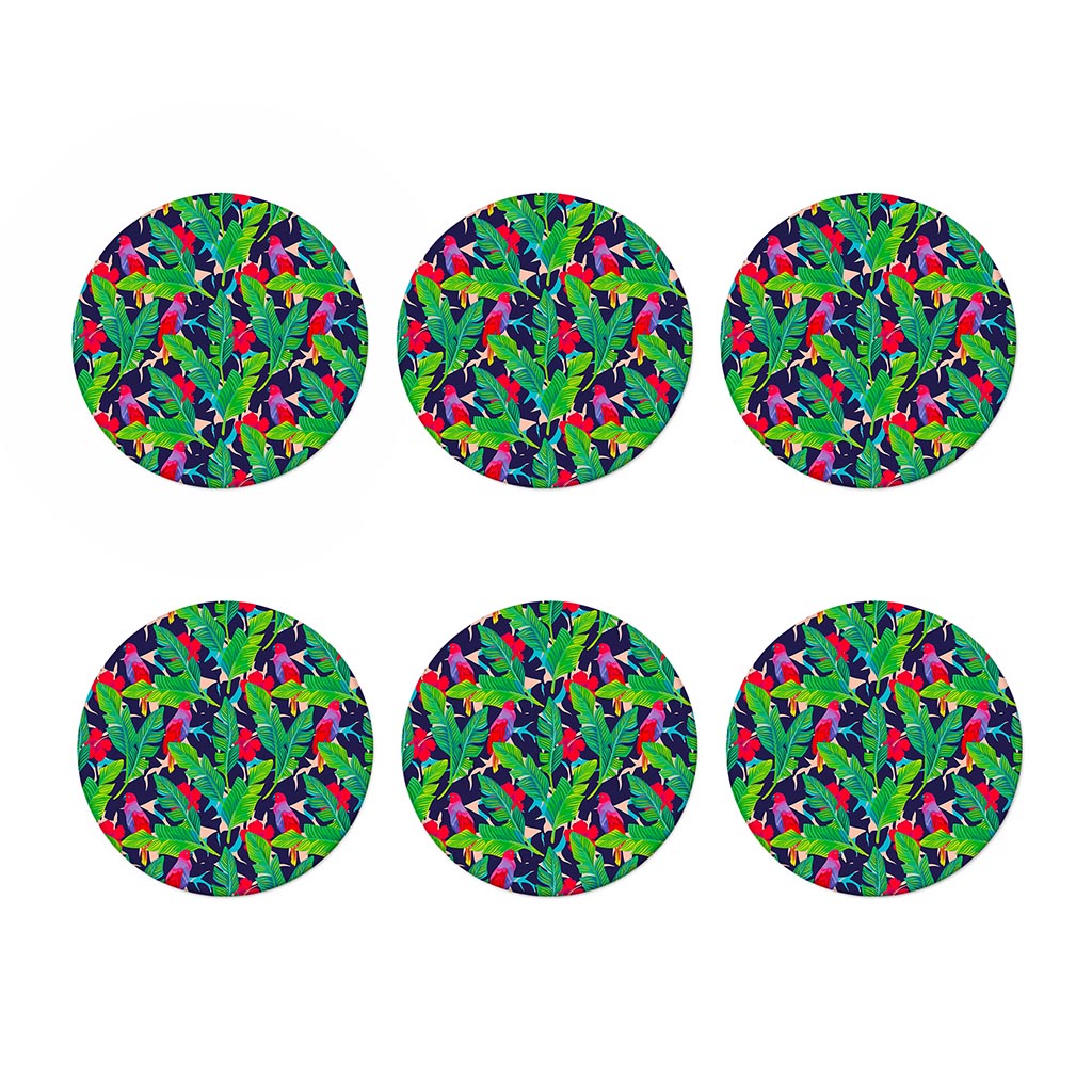 Parrot Banana Leaf Hawaii Pattern Print Coaster Set