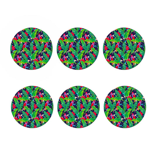 Parrot Banana Leaf Hawaii Pattern Print Coaster Set