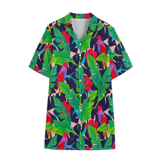 Parrot Banana Leaf Hawaii Pattern Print Cotton Hawaiian Shirt