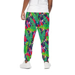 Parrot Banana Leaf Hawaii Pattern Print Cotton Pants
