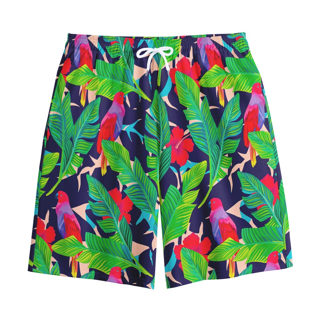 Parrot Banana Leaf Hawaii Pattern Print Cotton Shorts