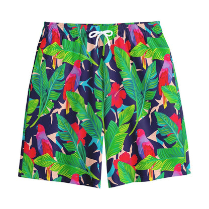 Parrot Banana Leaf Hawaii Pattern Print Cotton Shorts