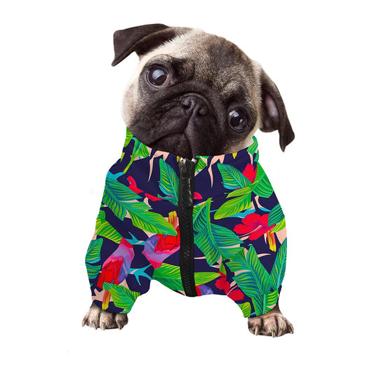 Parrot Banana Leaf Hawaii Pattern Print Dog Zip Up Jacket