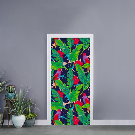 Parrot Banana Leaf Hawaii Pattern Print Door Sticker