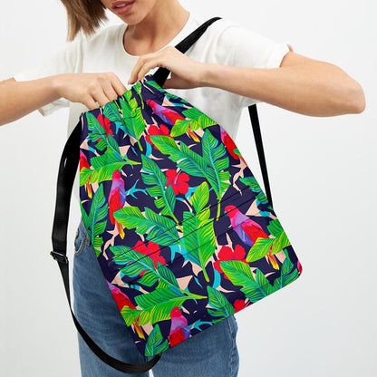 Parrot Banana Leaf Hawaii Pattern Print Drawstring Backpack