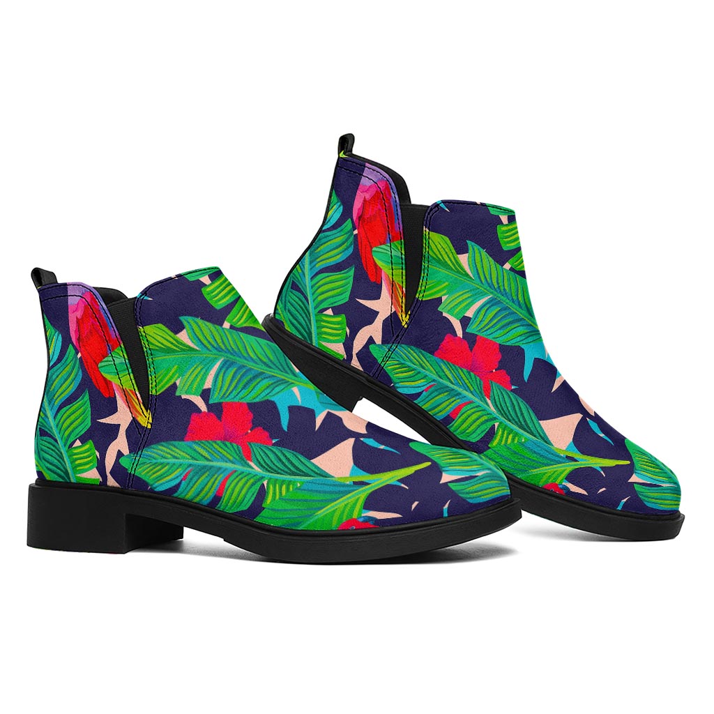 Parrot Banana Leaf Hawaii Pattern Print Flat Ankle Boots