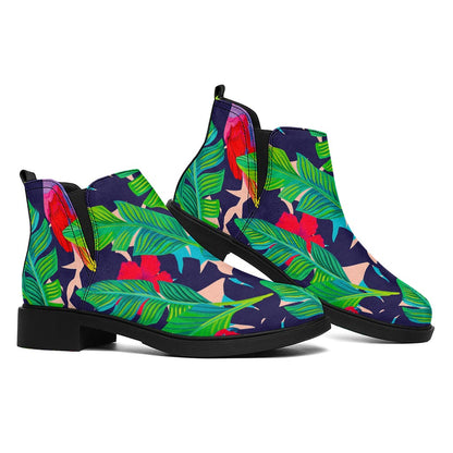 Parrot Banana Leaf Hawaii Pattern Print Flat Ankle Boots