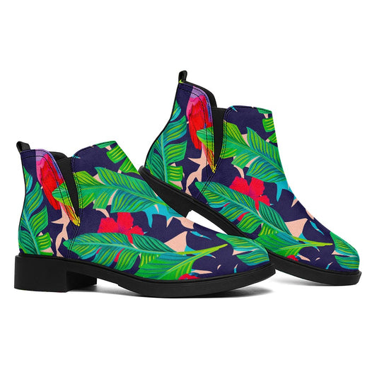 Parrot Banana Leaf Hawaii Pattern Print Flat Ankle Boots