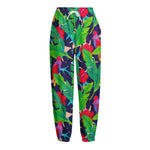 Parrot Banana Leaf Hawaii Pattern Print Fleece Lined Knit Pants