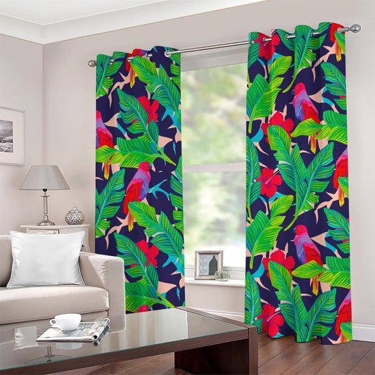 Parrot Banana Leaf Hawaii Pattern Print Grommet Curtains