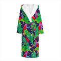 Parrot Banana Leaf Hawaii Pattern Print Hooded Bathrobe