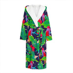 Parrot Banana Leaf Hawaii Pattern Print Hooded Bathrobe