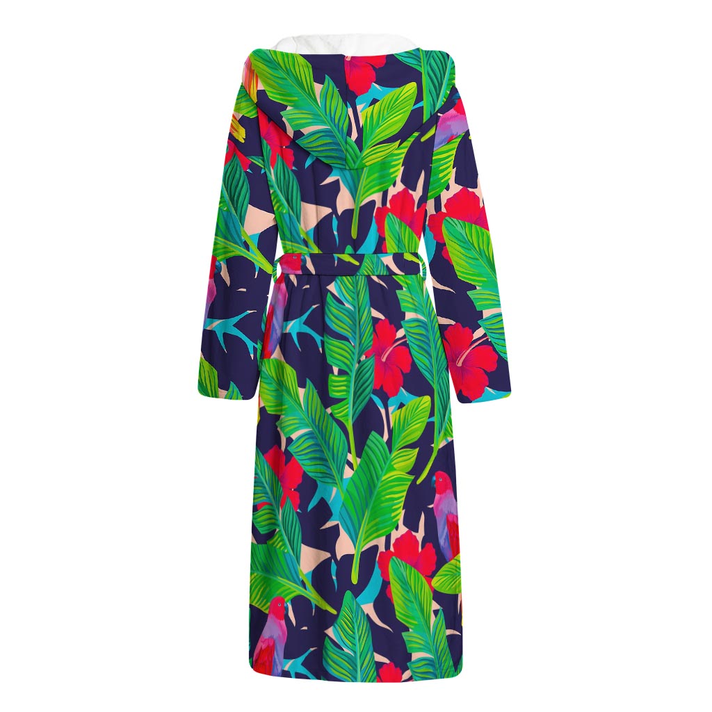 Parrot Banana Leaf Hawaii Pattern Print Hooded Bathrobe