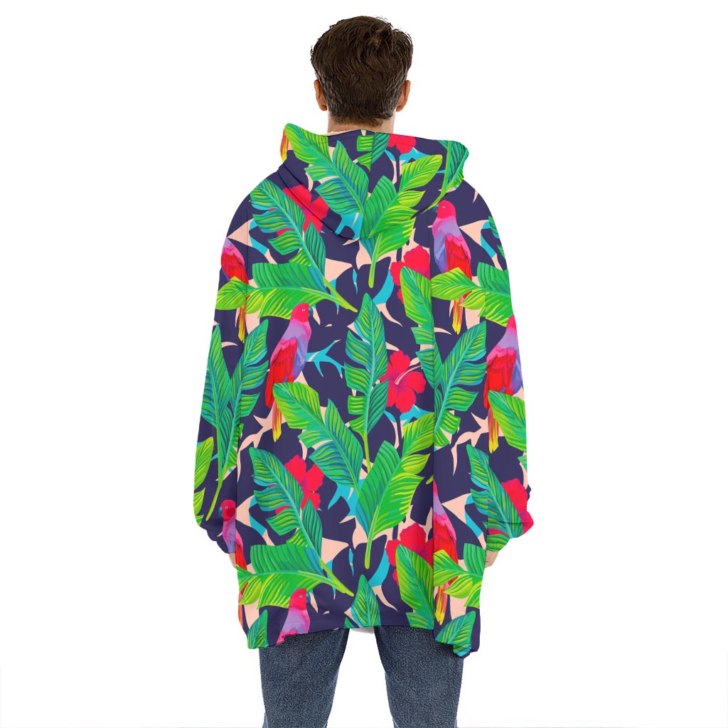 Parrot Banana Leaf Hawaii Pattern Print Hoodie Blanket