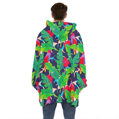 Parrot Banana Leaf Hawaii Pattern Print Hoodie Blanket