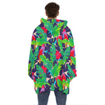Parrot Banana Leaf Hawaii Pattern Print Hoodie Blanket