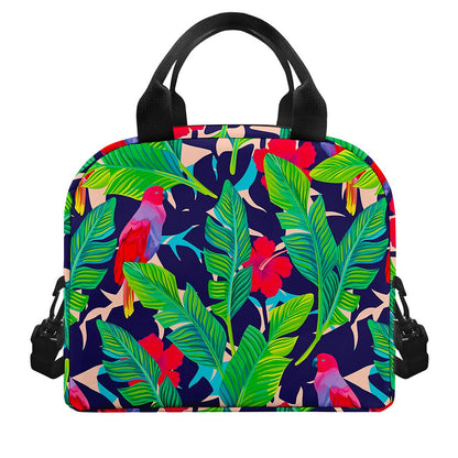 Parrot Banana Leaf Hawaii Pattern Print Insulated Lunch Bag