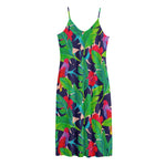 Parrot Banana Leaf Hawaii Pattern Print Jersey Midi Cami Dress