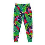 Parrot Banana Leaf Hawaii Pattern Print Jogger Pants