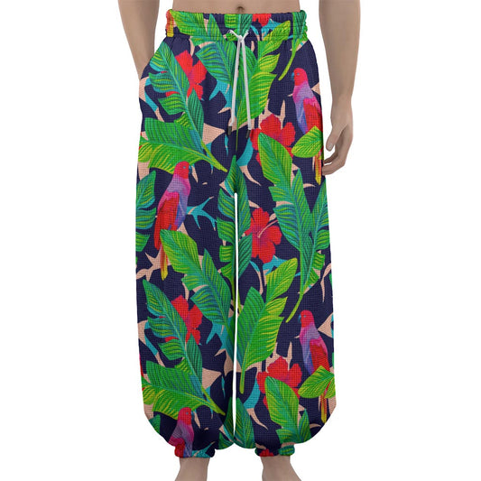 Parrot Banana Leaf Hawaii Pattern Print Lantern Pants