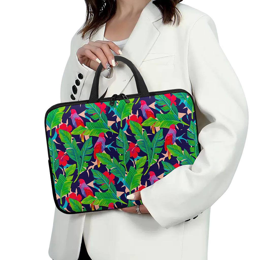 Parrot Banana Leaf Hawaii Pattern Print Laptop Sleeve With Handle