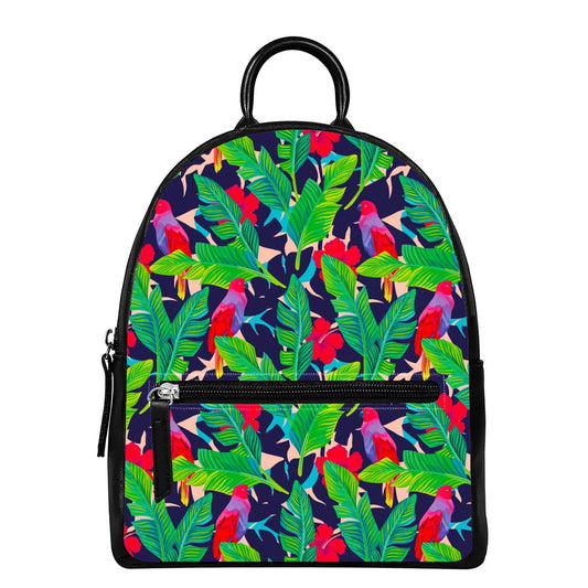 Parrot Banana Leaf Hawaii Pattern Print Leather Backpack