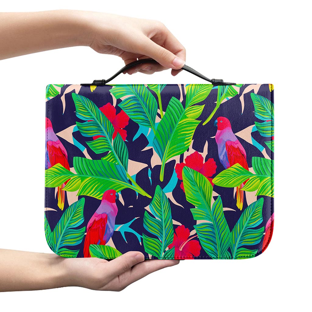 Parrot Banana Leaf Hawaii Pattern Print Leather Bible Cover