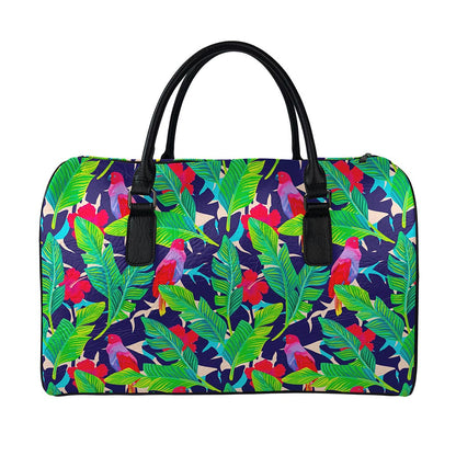 Parrot Banana Leaf Hawaii Pattern Print Leather Duffle Bag