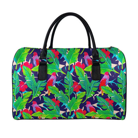 Parrot Banana Leaf Hawaii Pattern Print Leather Duffle Bag