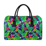 Parrot Banana Leaf Hawaii Pattern Print Leather Duffle Bag