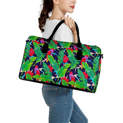 Parrot Banana Leaf Hawaii Pattern Print Leather Duffle Bag