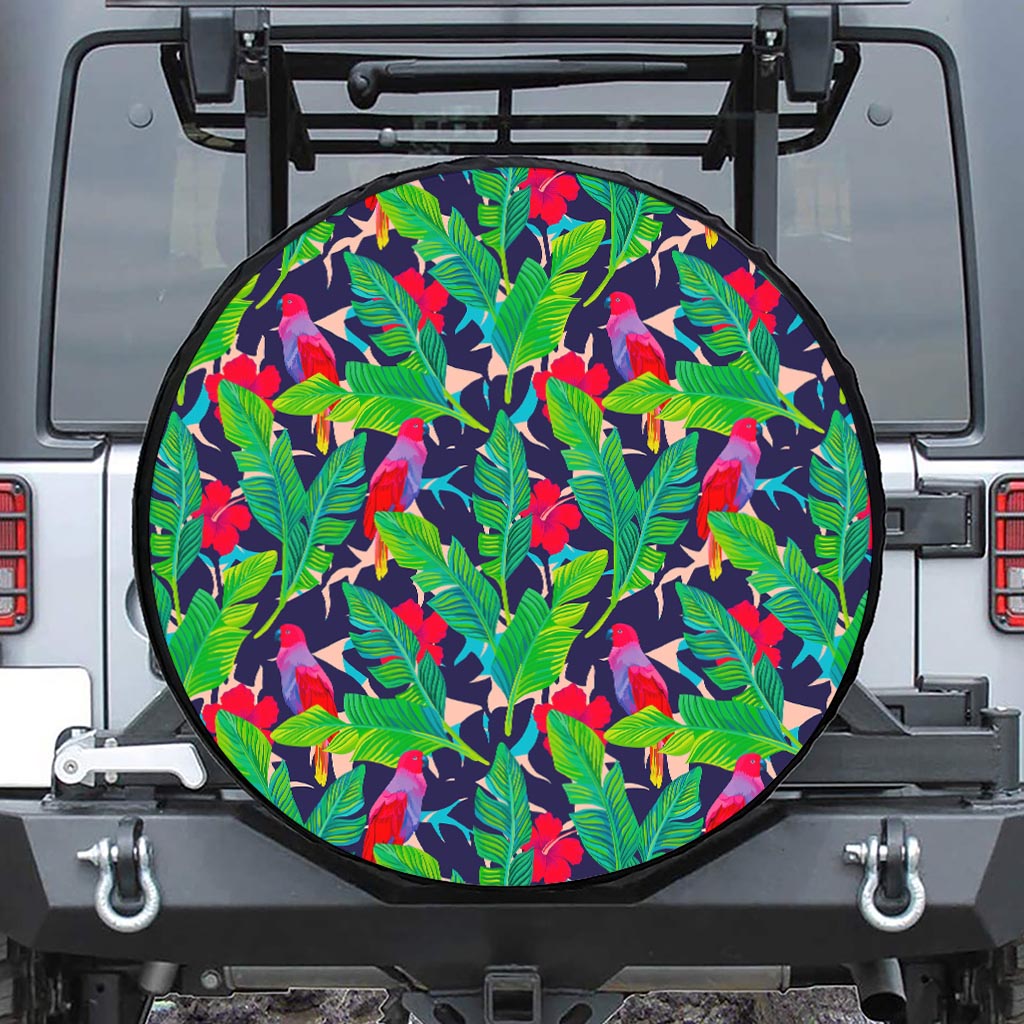 Parrot Banana Leaf Hawaii Pattern Print Leather Spare Tire Cover