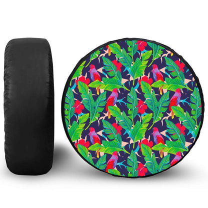Parrot Banana Leaf Hawaii Pattern Print Leather Spare Tire Cover