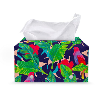 Parrot Banana Leaf Hawaii Pattern Print Leather Tissue Box Cover