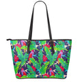 Parrot Banana Leaf Hawaii Pattern Print Leather Tote Bag With Zipper